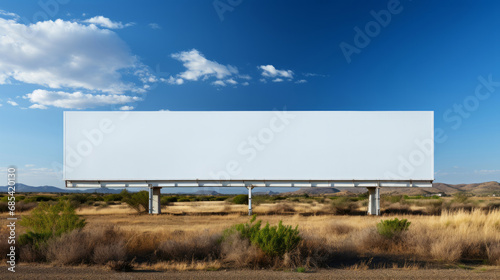 Highway, mockup space and advertising billboard, commercial product or logo design in desert area. Empty poster for brand marketing, multimedia and communication with announcement, town and banner