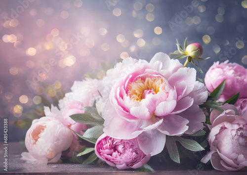 beautiful pink peony and rose flowers floral background