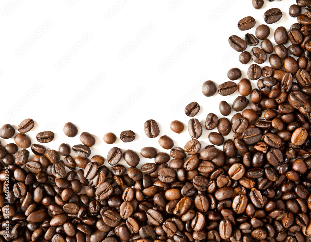 great coffee bean border or frame on white background for copyspace