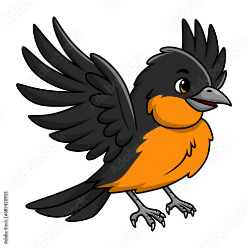 Cute baltimore oriole bird cartoon on white background