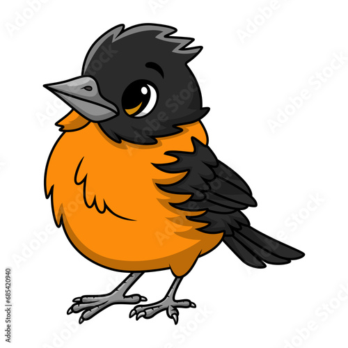 Cute baltimore oriole bird cartoon on white background