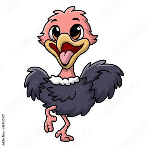 Cute ostrich cartoon on white background