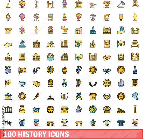 Canvas Print 100 history icons set