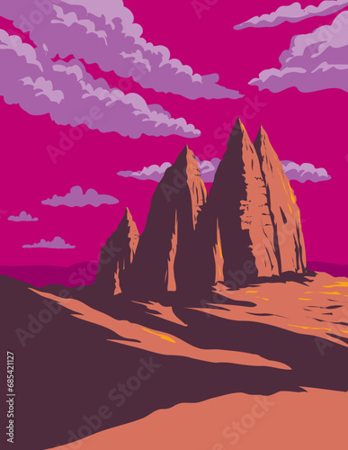 WPA poster art of Cathedral Valley Loop within Capitol Reef National Park in Utah USA done in works project administration or federal art project style.
