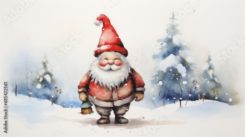 Watercolor Painting, Cute Christmas Gnome, Generative AI © HRTNT Media