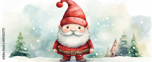 Watercolor Painting, Cute Christmas Gnome, Generative AI © HRTNT Media
