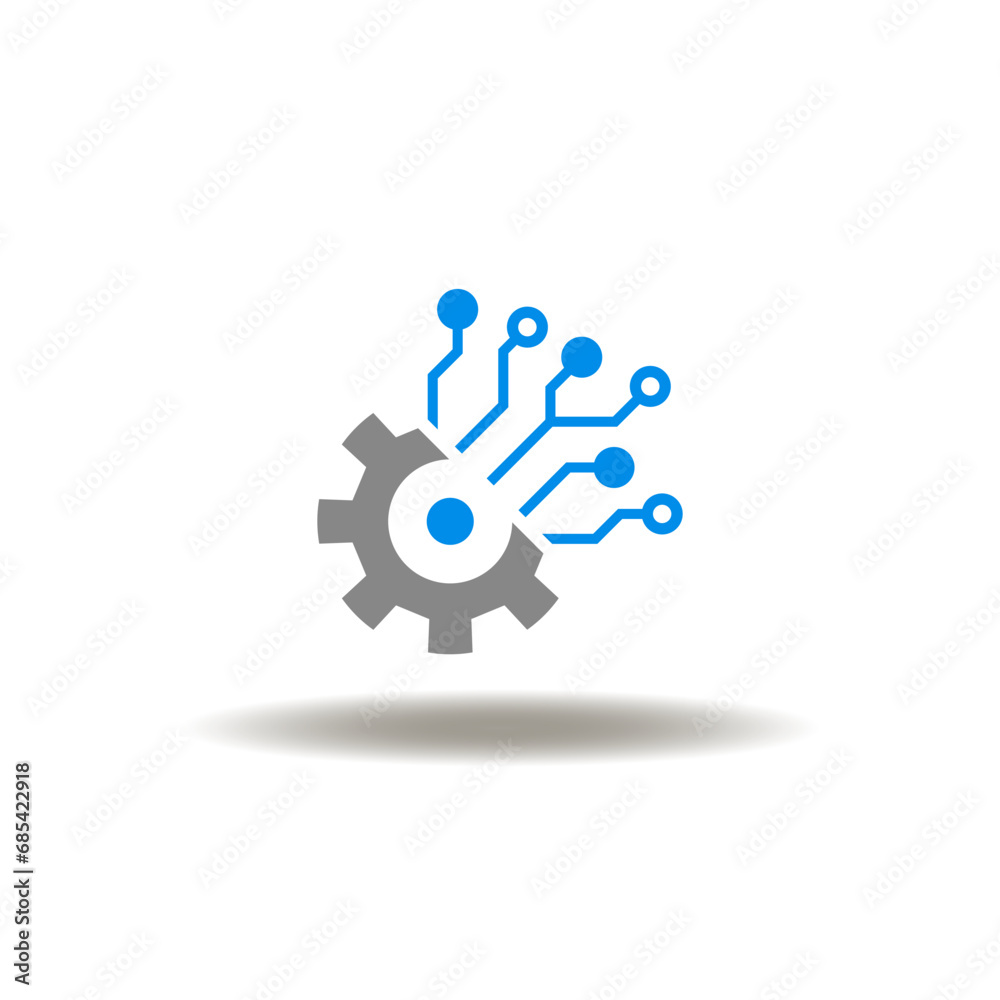 Vector illustration of gear wheel with circuit pictogram. Icon of Digital Transformation DX. Symbol of electronic information technology. Vector illustration of gear wheel with circuit pictogram. Icon of Digital Transformation DX. Symbol of electronic information technology.