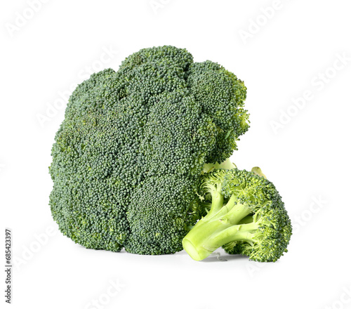 Fresh broccoli cabbages on white background