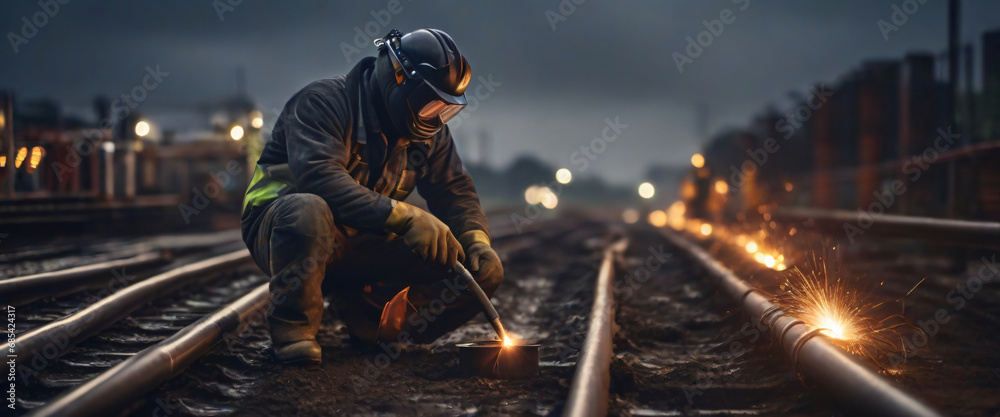 Skilled welder assembling durable pipelines for infrastructure project