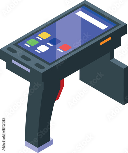 Touch screen rfid scanner icon isometric vector. City security. Shop smart wireless