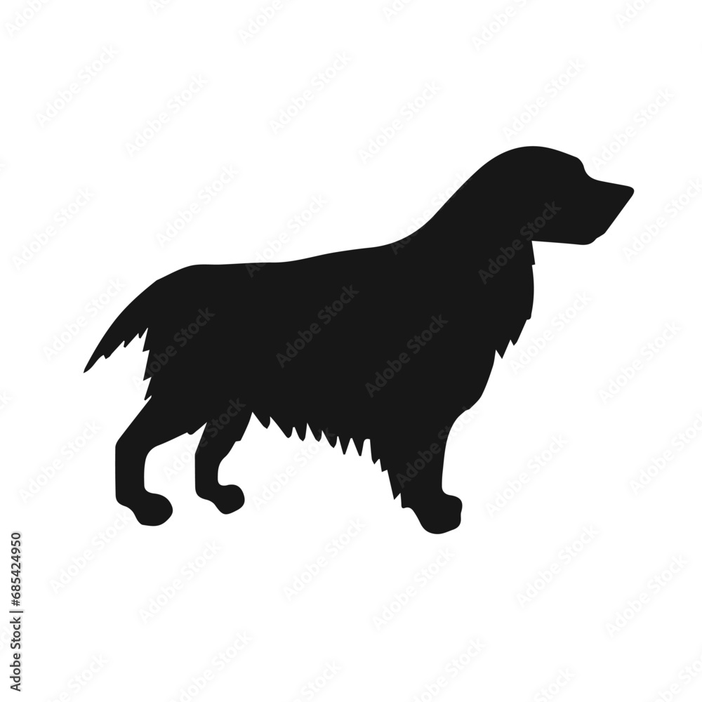 Vector hand drawn spaniel dog silhouette isolated on white background