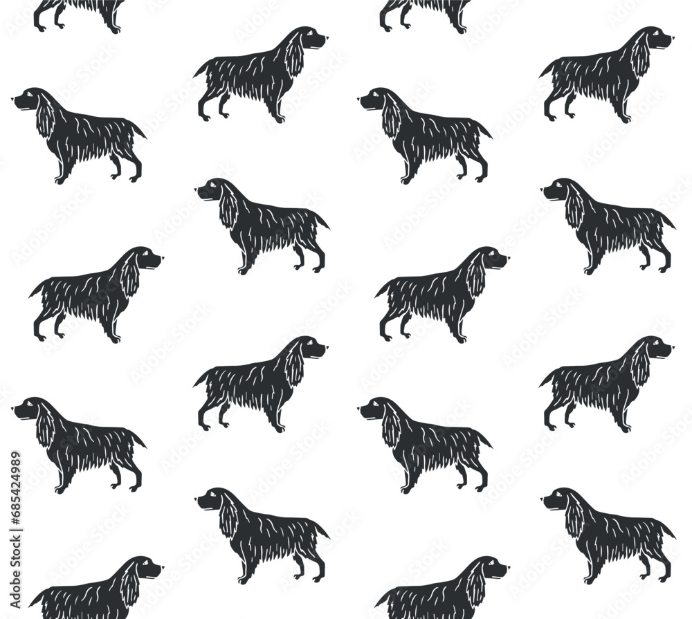 Obraz premium Vector seamless pattern of hand drawn doodle sketch spaniel dog isolated on white background