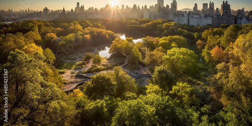 Aerial view of Central Park at sunset  New York City