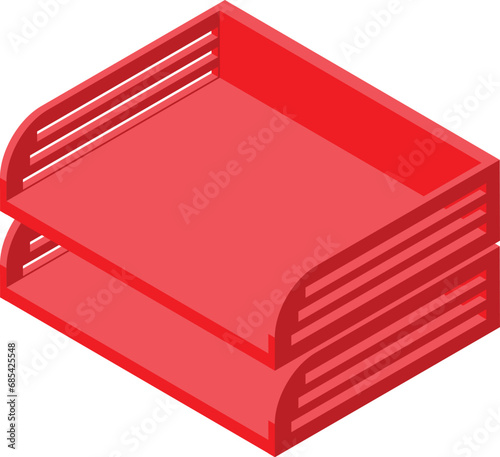 Red metal paper tray icon isometric vector. Cabinet case shelf. Folder book desk photo