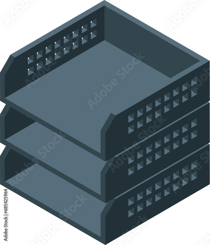 Steel paper tray icon isometric vector. Letter inbox stack Empty basket box