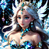 Mythical divine girl with breathtaking beauty in a jewel-filled universe, captured in a frozen and artistically beautiful scene.(Generative AI) 