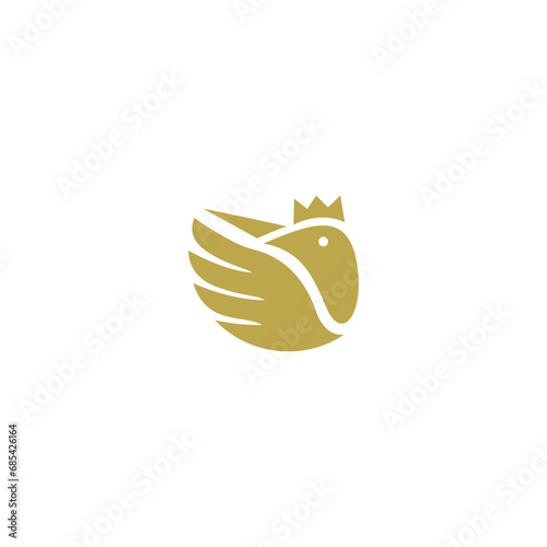 simple elegant bird with wing and king or queen crown for luxury brand logo design