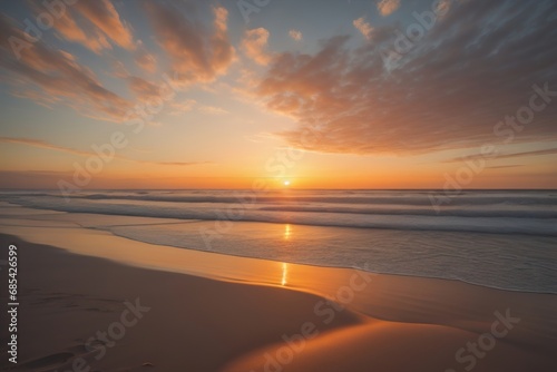 Beautiful sunset on the beach with reflection in the water. Long exposure. ai generative © mrisrayilli