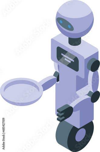 One wheel robot waiter icon isometric vector. Room ai chef. Tech order tray