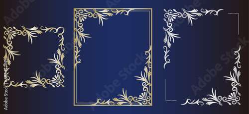 ゴールドとシルバーのエレガントなリーフの四角いフレームセット