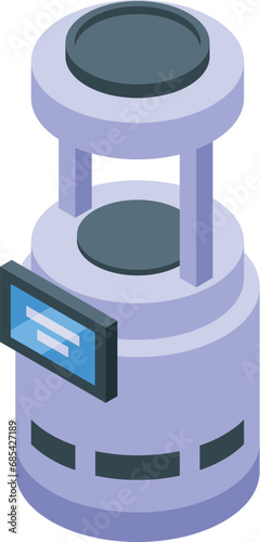 Robot waiter monitor icon isometric vector. Digital ai restaurant. Serving people hotel