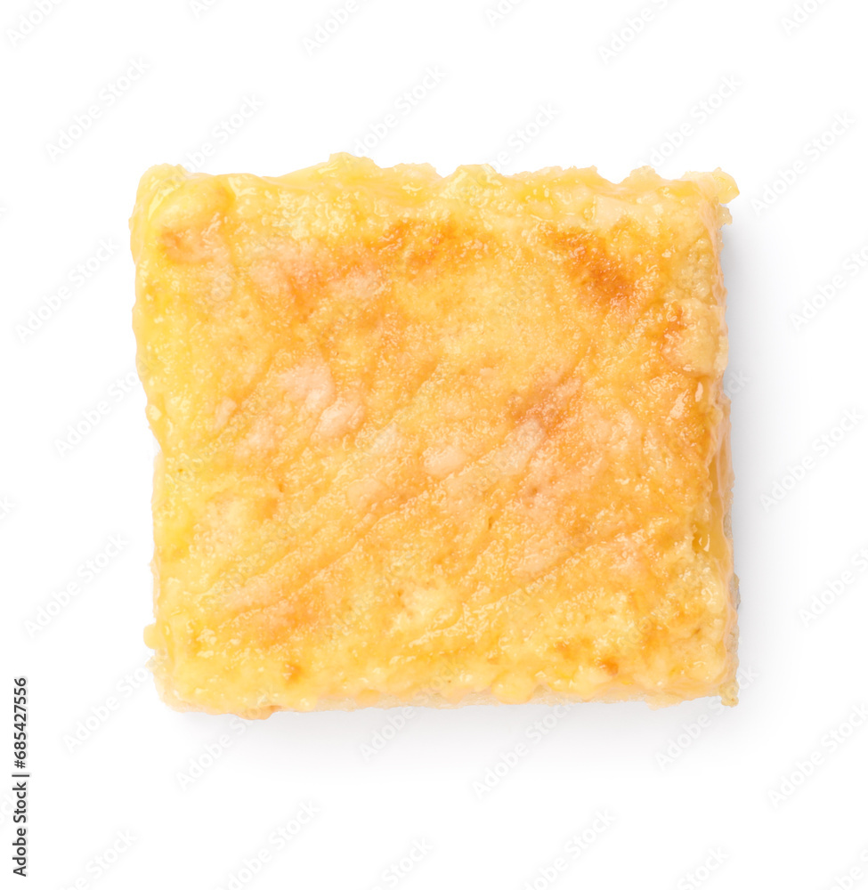 One tasty lemon bar isolated on white, top view