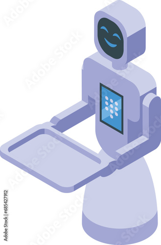 Future robot waiter icon isometric vector. Hotel future assistance. Ai chef man