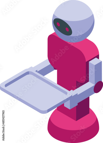 New robot waiter icon isometric vector. Online ai chef. Serving people in mall