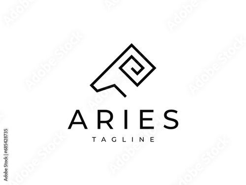 minimal ram goat aries head in line style logo design
