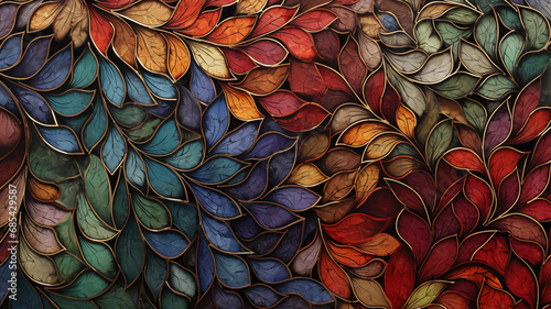 Cloisonne floral pattern of colorful leaves, abstract background, wallpaper art design
 photo