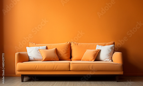 オレンジ色のソファと部屋