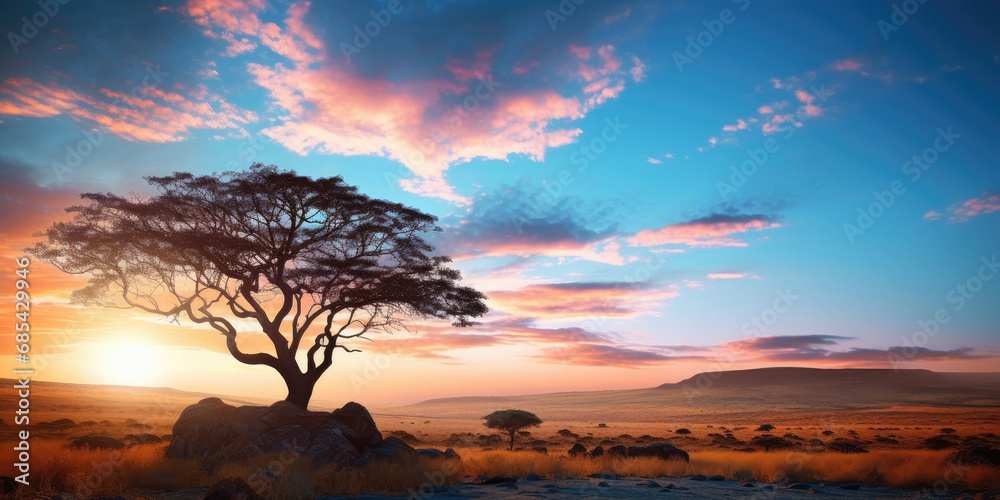 sunset on the African Safari desert