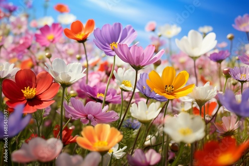 spring flowers in the garden with sky background
