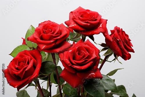 bunch of red roses with white background
