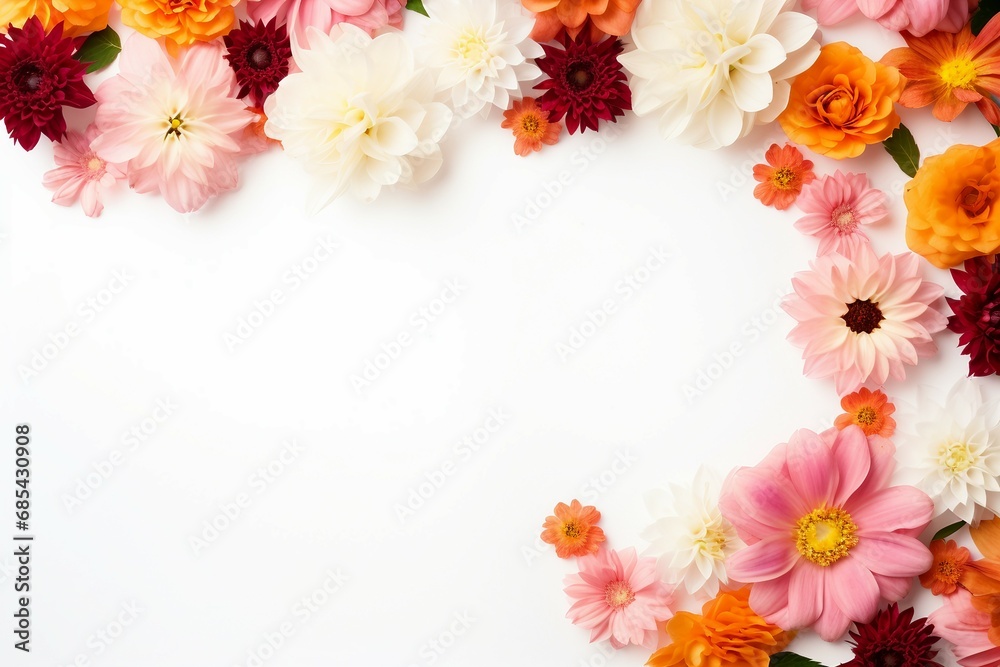 watercolor floral background border with solid white background