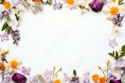 spring flowers frame with white background