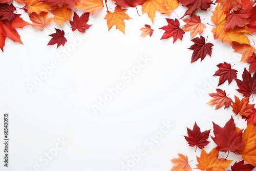 autumn falling leaves border background with white colour