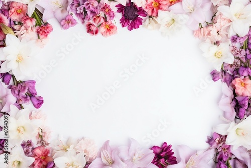 pink rose petals frame with solid white background. overlay texture with copy space © Md.BalalHossain
