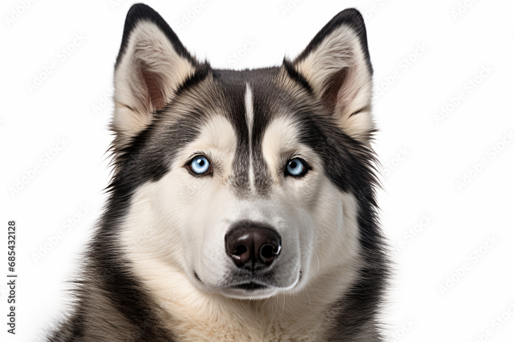 Siberian Husky close-up view portrait. Adorable canine studio photography.