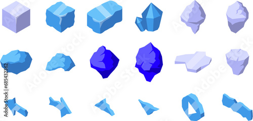 Ice blocks icons set isometric vector. Polar glacier cold. Freeze chill block photo
