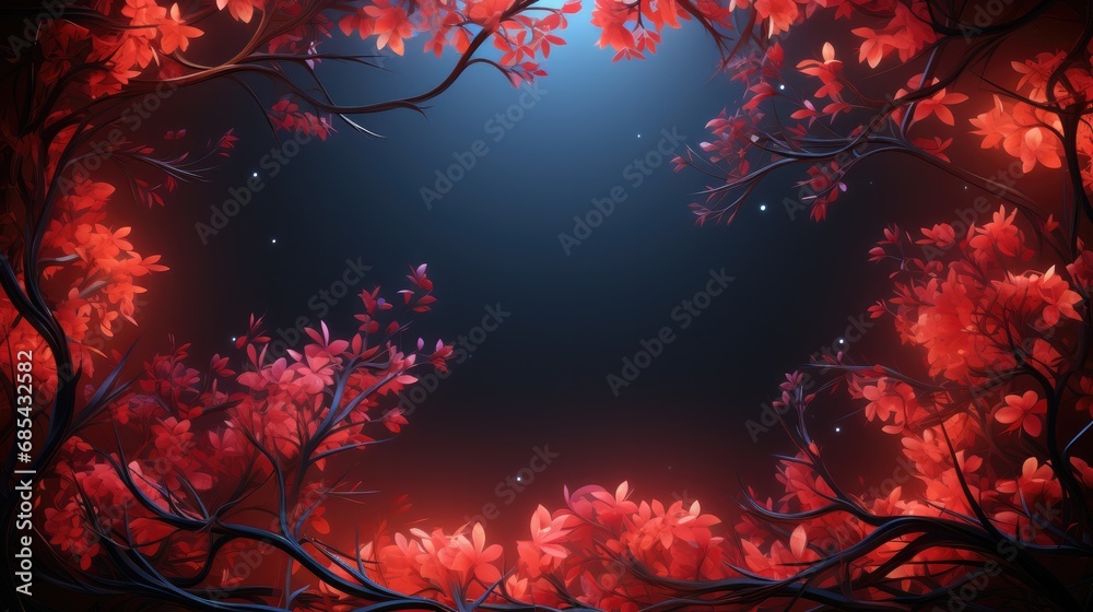 Christmas frame of red illuminated neon branches Christmas frame of red illuminated neon branches