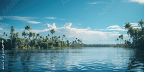 Fototapeta Naklejka Na Ścianę i Meble -  The Brazil and Colombian Amazon river - High res photo with HDR and texture, beautiful focus on the water and the lush plant life around the river