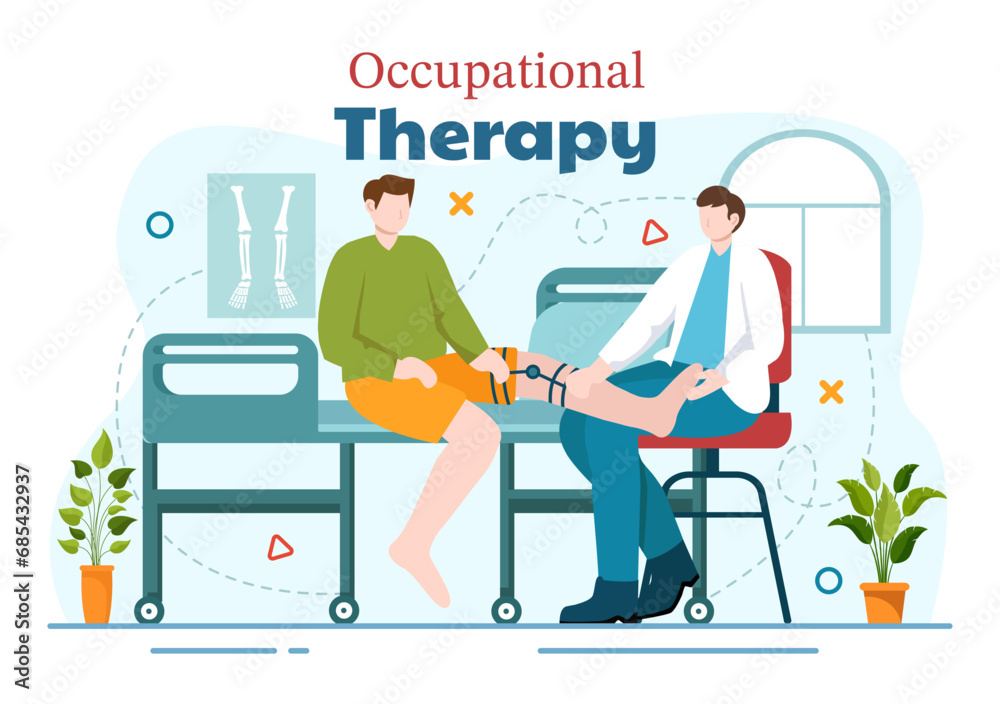Occupational Therapy Vector Illustration with Treatment Session on Screening Development of Person and Medical Rehabilitation in Healthcare Background