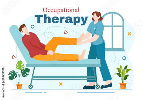 Occupational Therapy Vector Illustration with Treatment Session on Screening Development of Person and Medical Rehabilitation in Healthcare Background