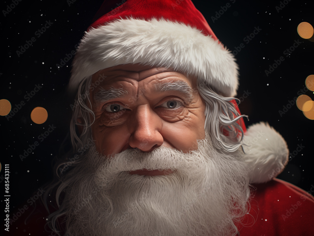 Close-up portrait of a man dressed as Santa Claus. Elderly man with wrinkled face dressed as Santa Claus. Close-up portrait of a man dressed as Santa Claus. Elderly man with wrinkled face dressed as Santa Claus.