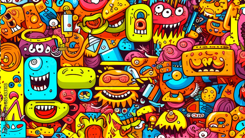 "Crazy Cartoon Illustration, Colorful and Whimsical Abstract Characters"