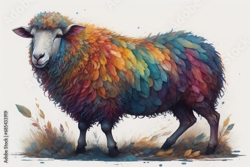 Sheep on a solid color background. Photo in old color image style. ai generative © mrisrayilli