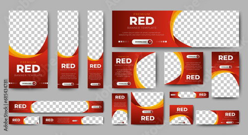 Abstract red banner design web template Set. Vertical, Horizontal, square, header, footer web banner. vector