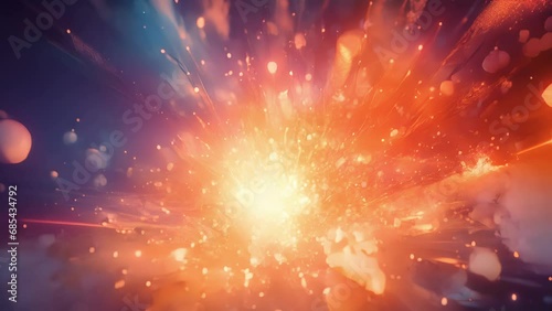 Closeup of a chaotic burst of energy as the nucleus rupture into smaller fragments, creating a beautiful display of vibrant lights. photo