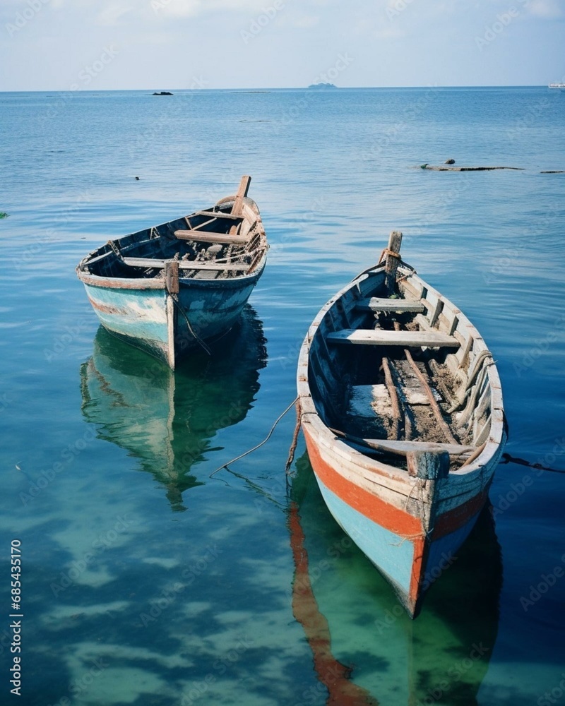 Wooden boats in the sea